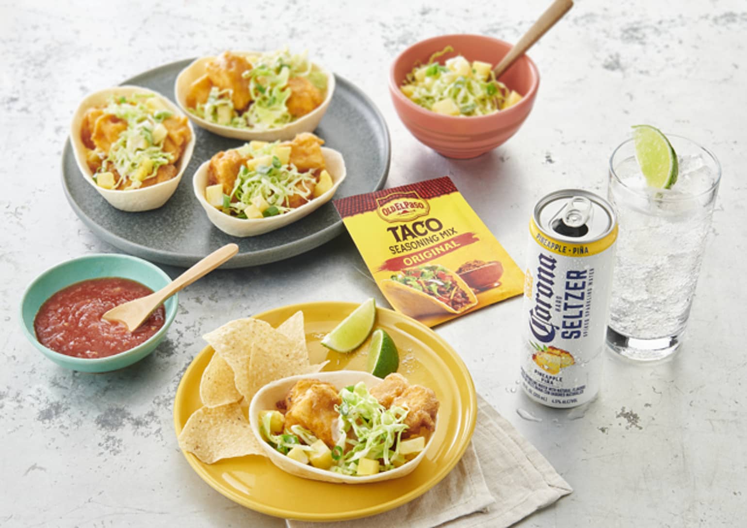 Crispy Fish Taco Bowls with Pineapple Slaw